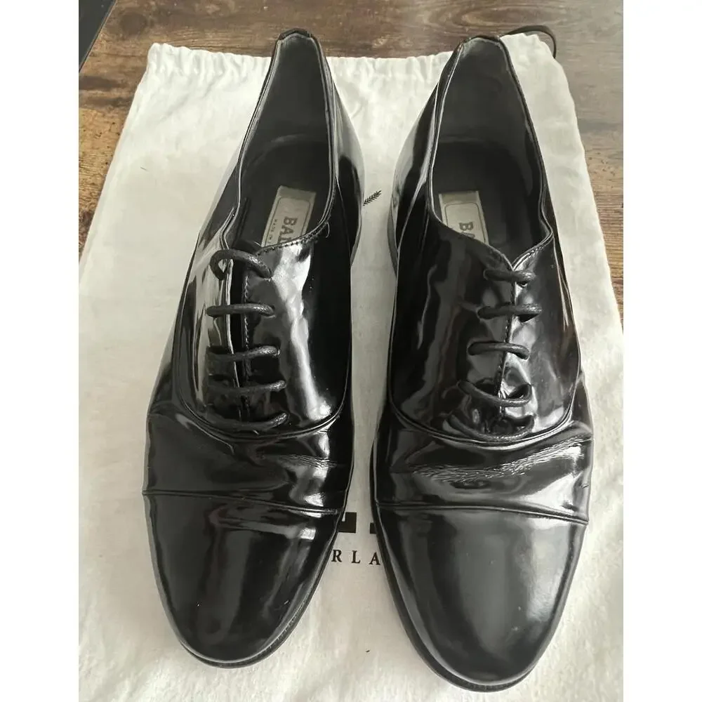 BALLY Men's Black Leather Cap Toe Oxford Dress Shoes Size 6.5/12 - Made in Italy - Picture 1 of 9